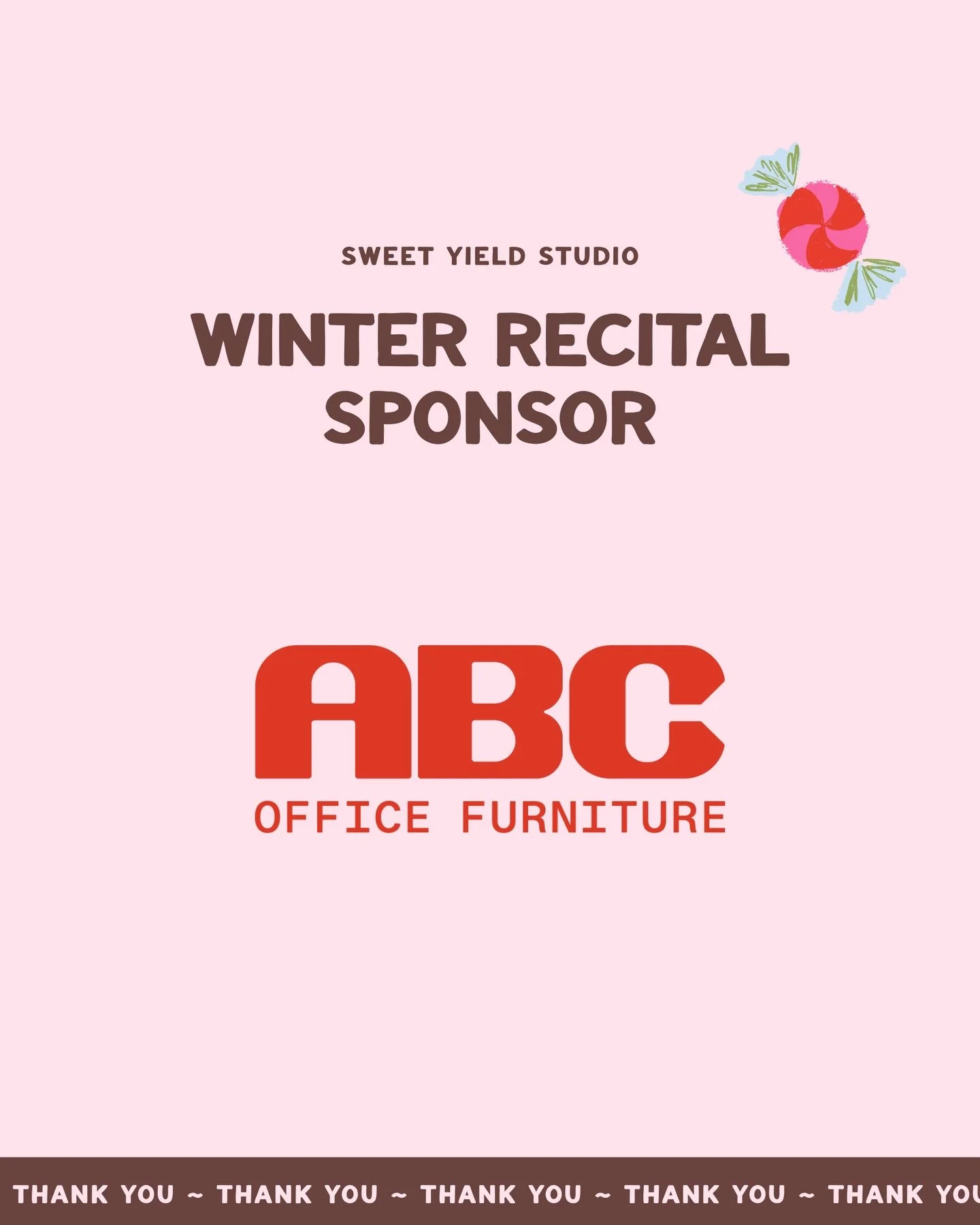 An extra sweet thank you to @abcofficefurniture for supporting Sweet Yield Studio and our 2025 Winter Recital, The Sweetest Time of Year! 🍬❄️🩰 Your generosity helps our dance community come together to celebrate our dancers in the sweetest way and 