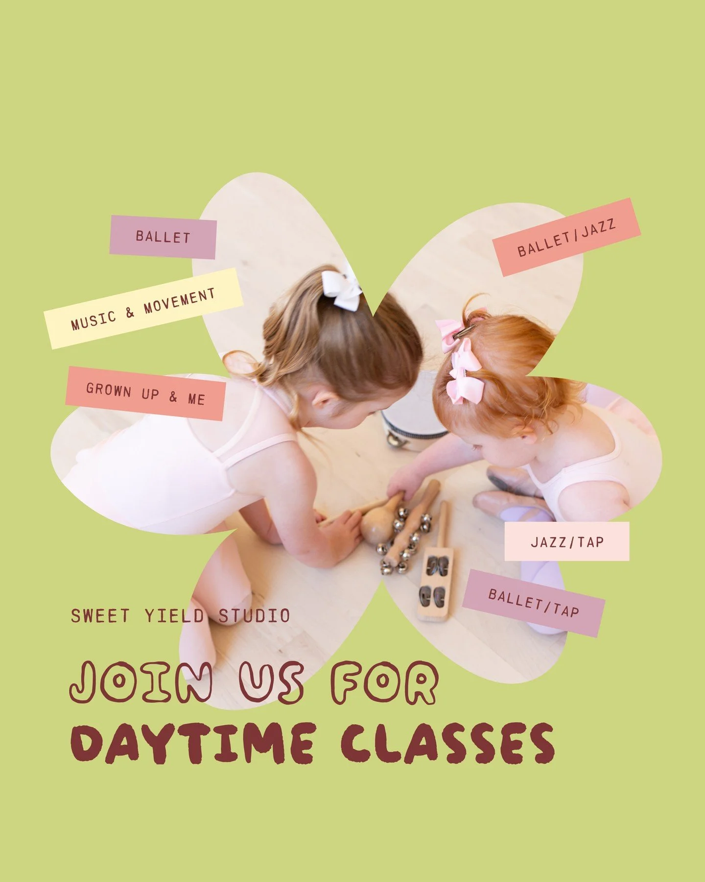 ✨ Looking for a fun daytime activity for your kiddo? We&rsquo;ve got the perfect fit! ✨⁠
⁠
Our daytime classes offer something for every stage &mdash; from Grown Up &amp; Me to Music &amp; Movement, Ballet, Combo Classes, and our Homeschool afternoon