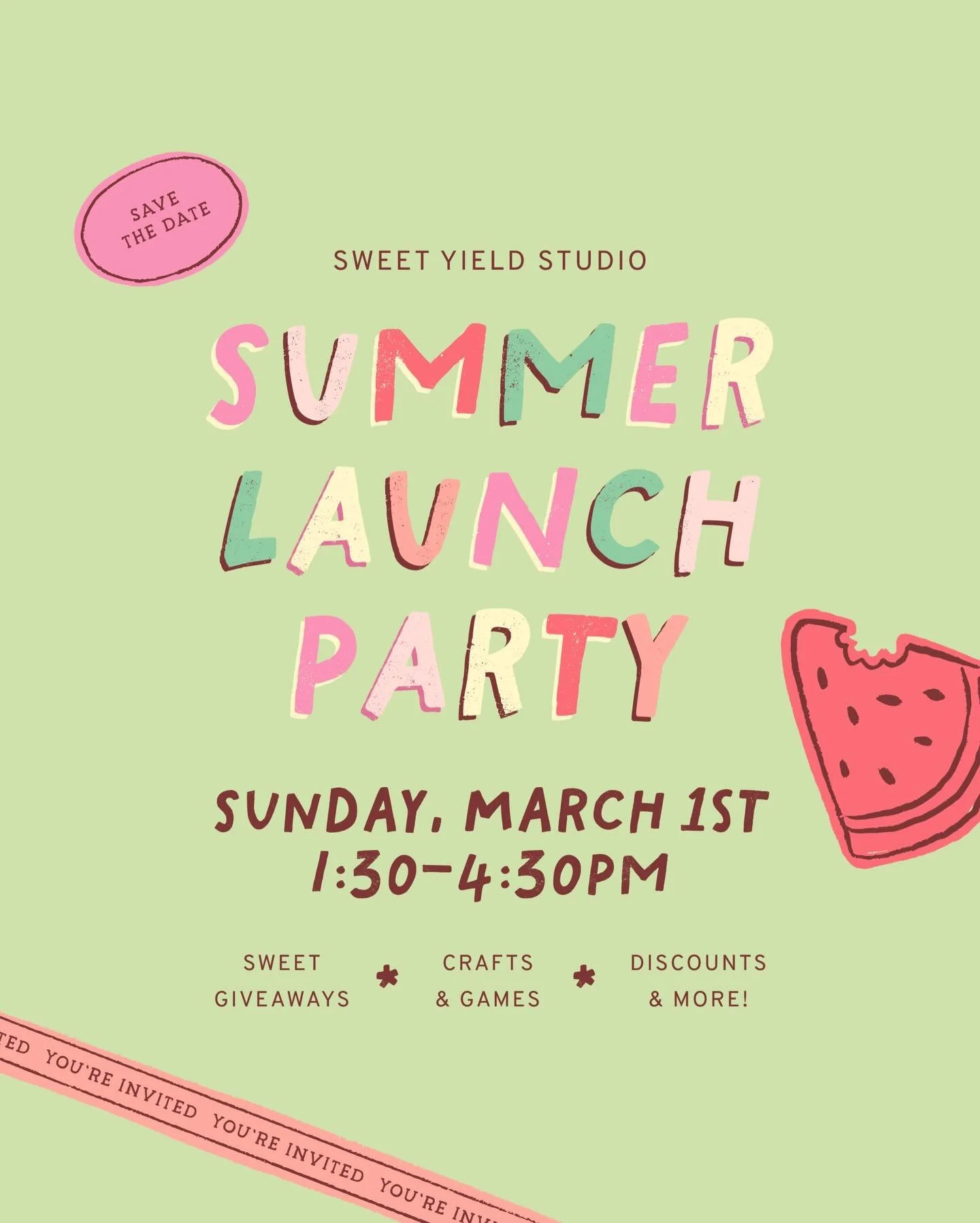 Dive into the magic of summer at our 2026 Sweet Yield Summer Camp Launch Party. 🌼 Join us on Sunday, March 1st from 1:30-4:30pm as we transform the studio into a sweet little summer celebration &mdash; a space where you and your kiddos can explore, 