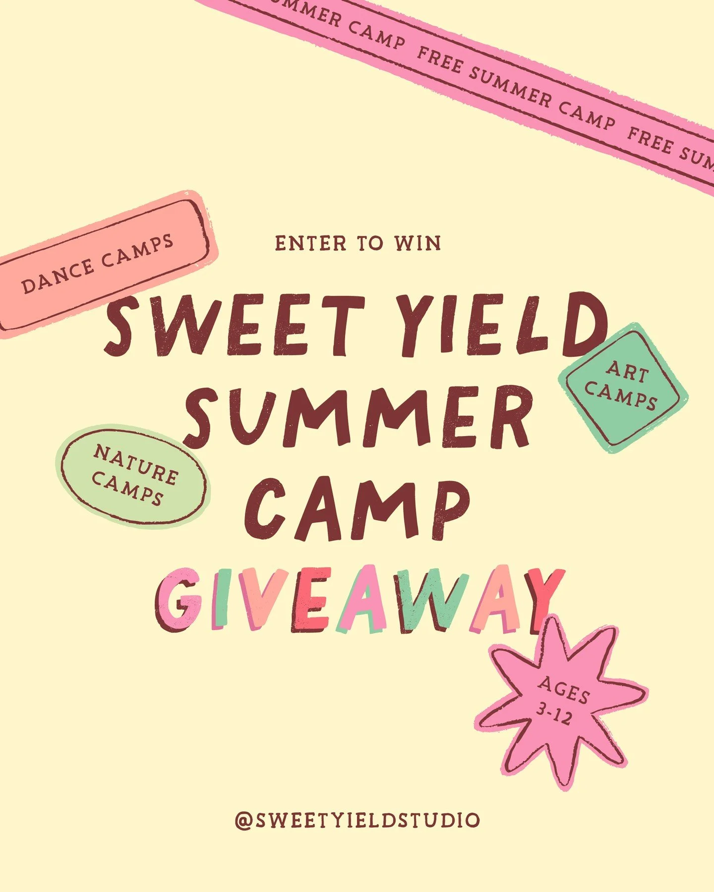 GIVEAWAY ~ Enter to Win! ~ We're celebrating the launch of our 2026 Sweet Yield Summer Camps with a special Summer Camp Giveaway! Learn how to enter below!☀️⁠
⁠
How to enter:⁠
⁠
1️⃣ Follow @sweetyieldstudio⁠
2️⃣ Like this post⁠
3️⃣ Comment below &amp