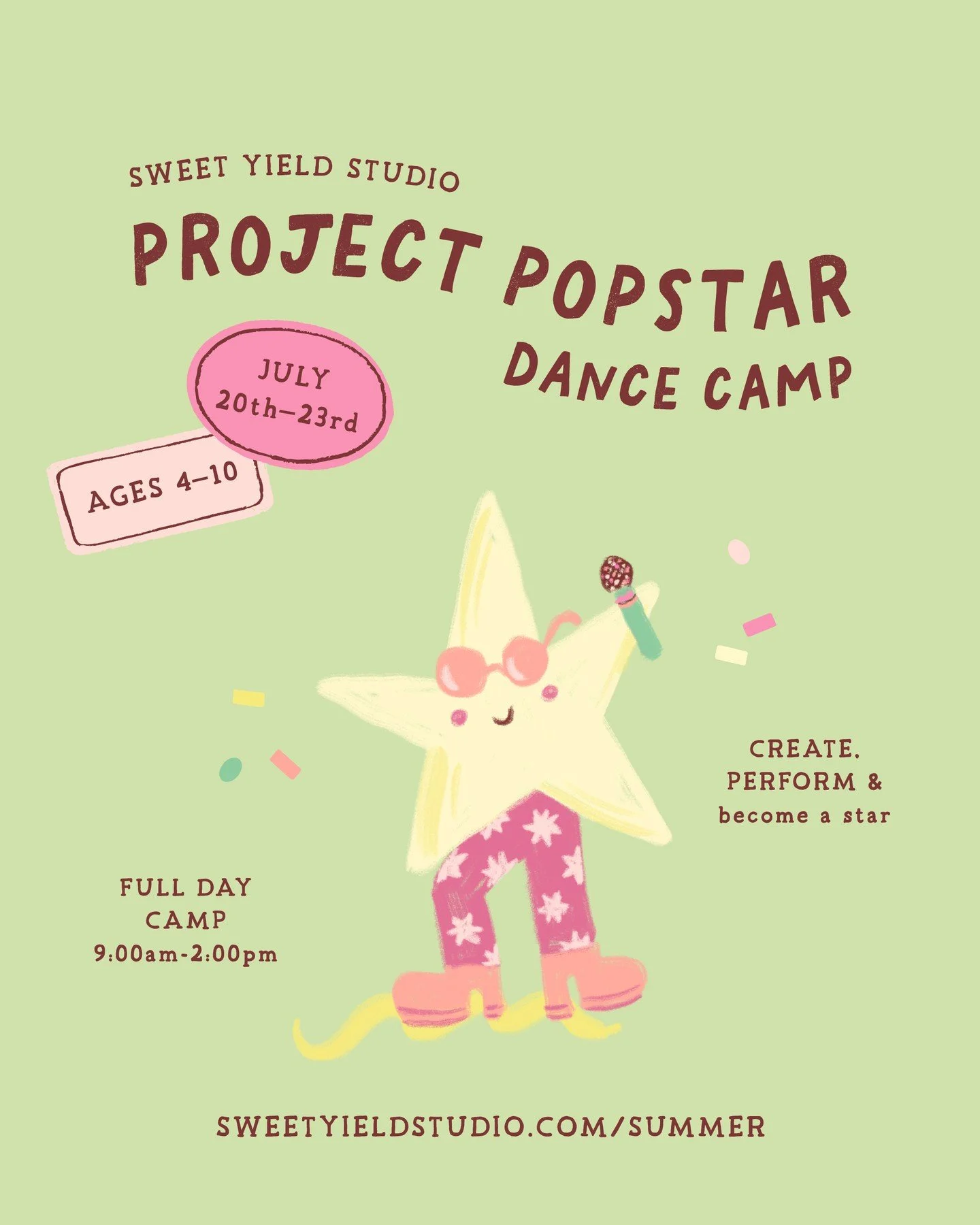 Step into the spotlight at Project Popstar Dance Camp &mdash; where lights, camera, and confidence shine! 🌟🎥🎤⁠
⁠
This week, our studio transforms into a full popstar production experience. Campers will discover their unique vibe and music style wh