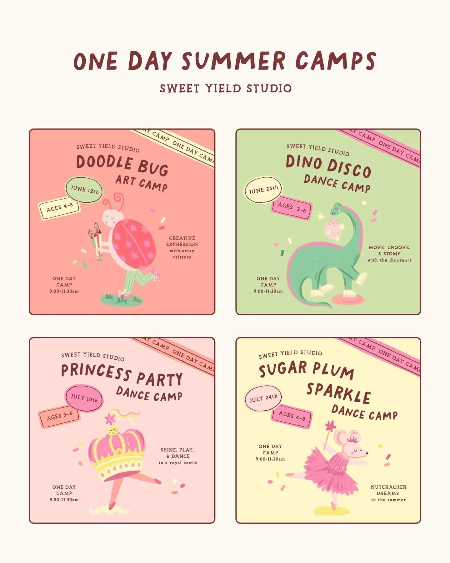 Explore the magic of One Day Camps 🎨✨🩰⁠
⁠
Each of our one day camp experiences is filled with creative lessons, imaginative activities, and collaborative play, brought to life through fun themes that invite campers⁠ to explore, express, and celebra