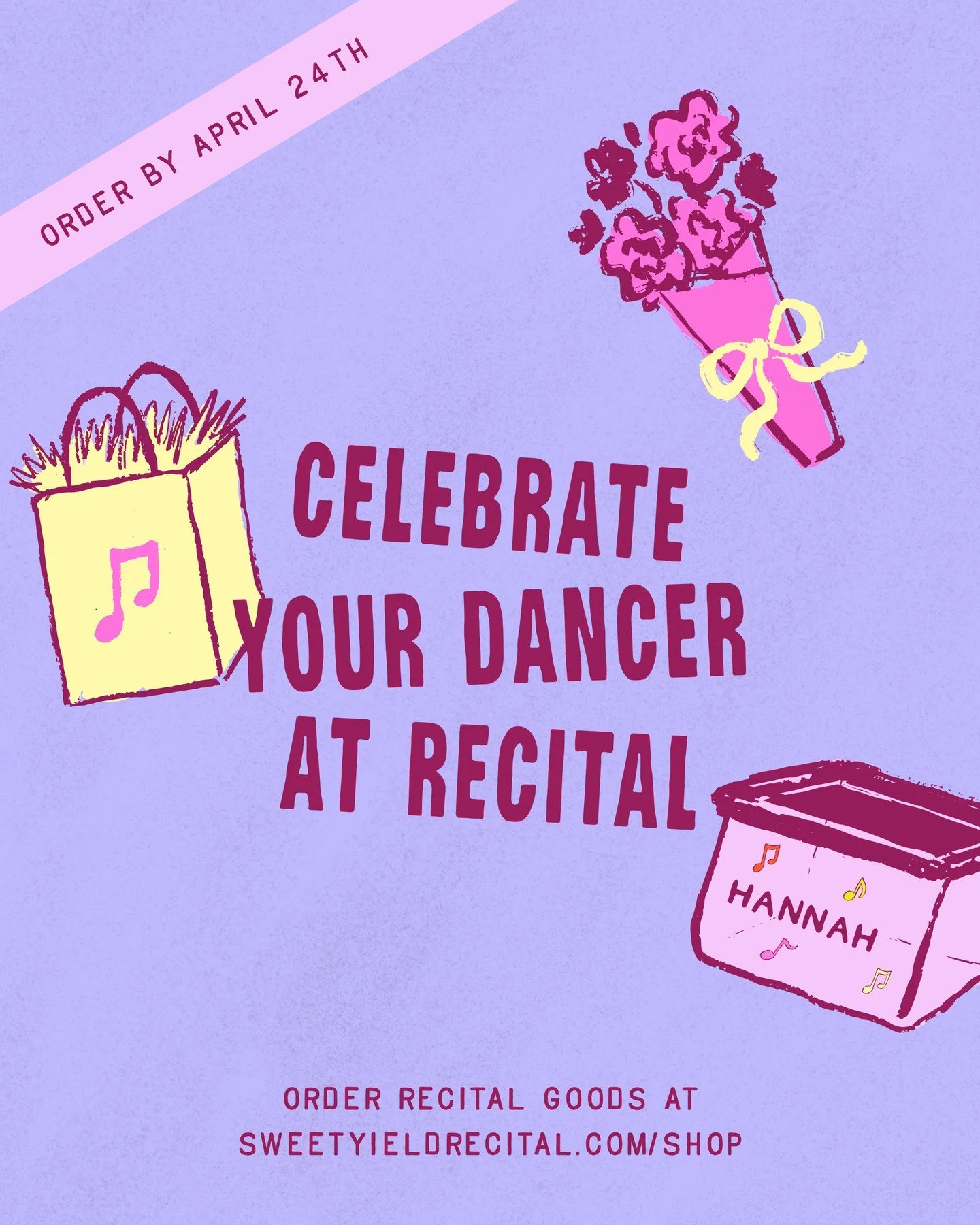 Make recital day extra magical this year with Flowers, Magic Bags &amp; more! 🎶📼🎤🎧⁠
⁠
Our Recital Goods are available on our Sweet Yield Recital Website. ⁠
⁠
Pre-Order Your: ⁠
🌸 Recital Flowers [Order by April 24th]⁠
🛍 Recital Magic Bags [Order