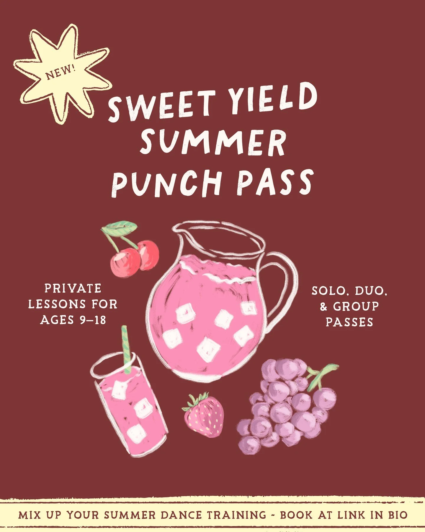 NEW! Summer Punch Passes Are Here! ☀️

Mix up your summer training and create an experience that's uniquely yours. 🌱

Designed for dancers ages 9&ndash;18, our Summer Punch Passes allow dancers to book solo sessions, grab a friend, or build their ow