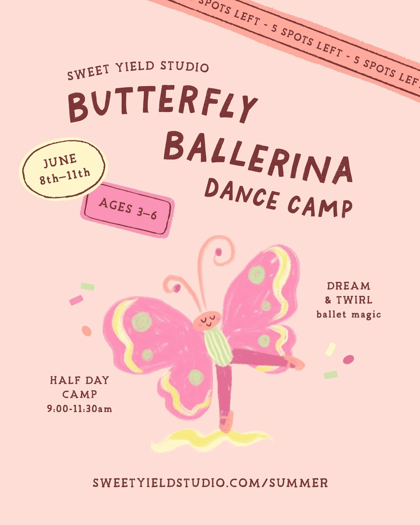 Next week, twirl into a magical world where butterflies dance! 🩰🦋💫 Only 5 spots left for our sweetest camp yet! ⁠
⁠
At Butterfly Ballerina Dance Camp, tiny dancers will flutter, leap, and glide through a whimsical world of ballet and imagination. 