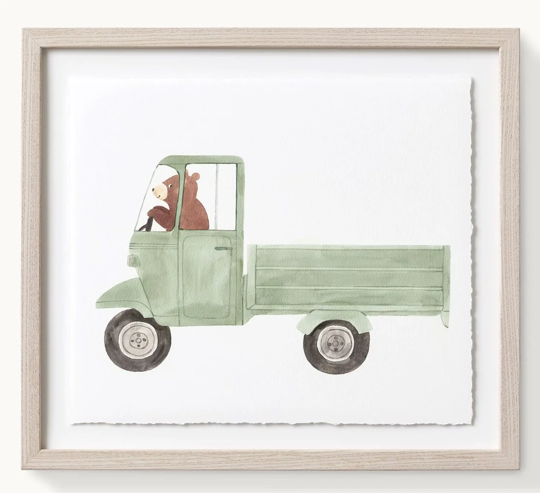 Watercolor Animal Transportation Art- Bear