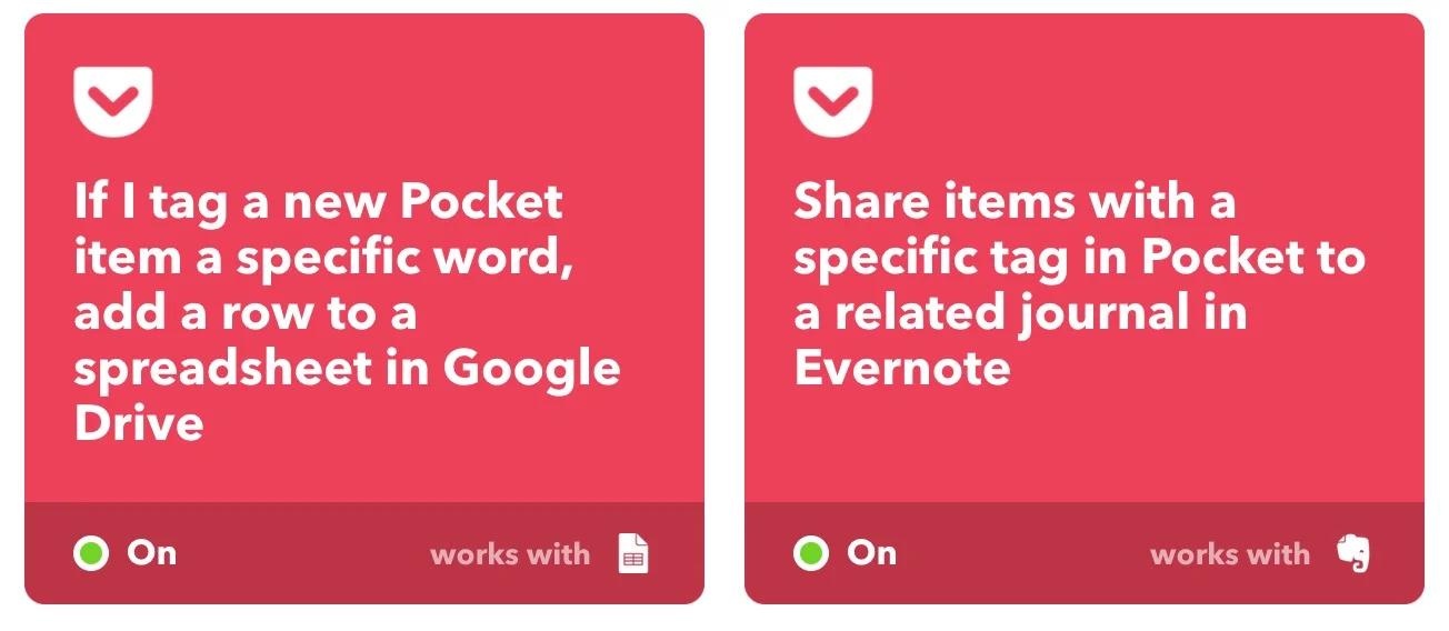 Two of my favorite IFTTT applets. Integrating it to my Pocket and Evernote.
