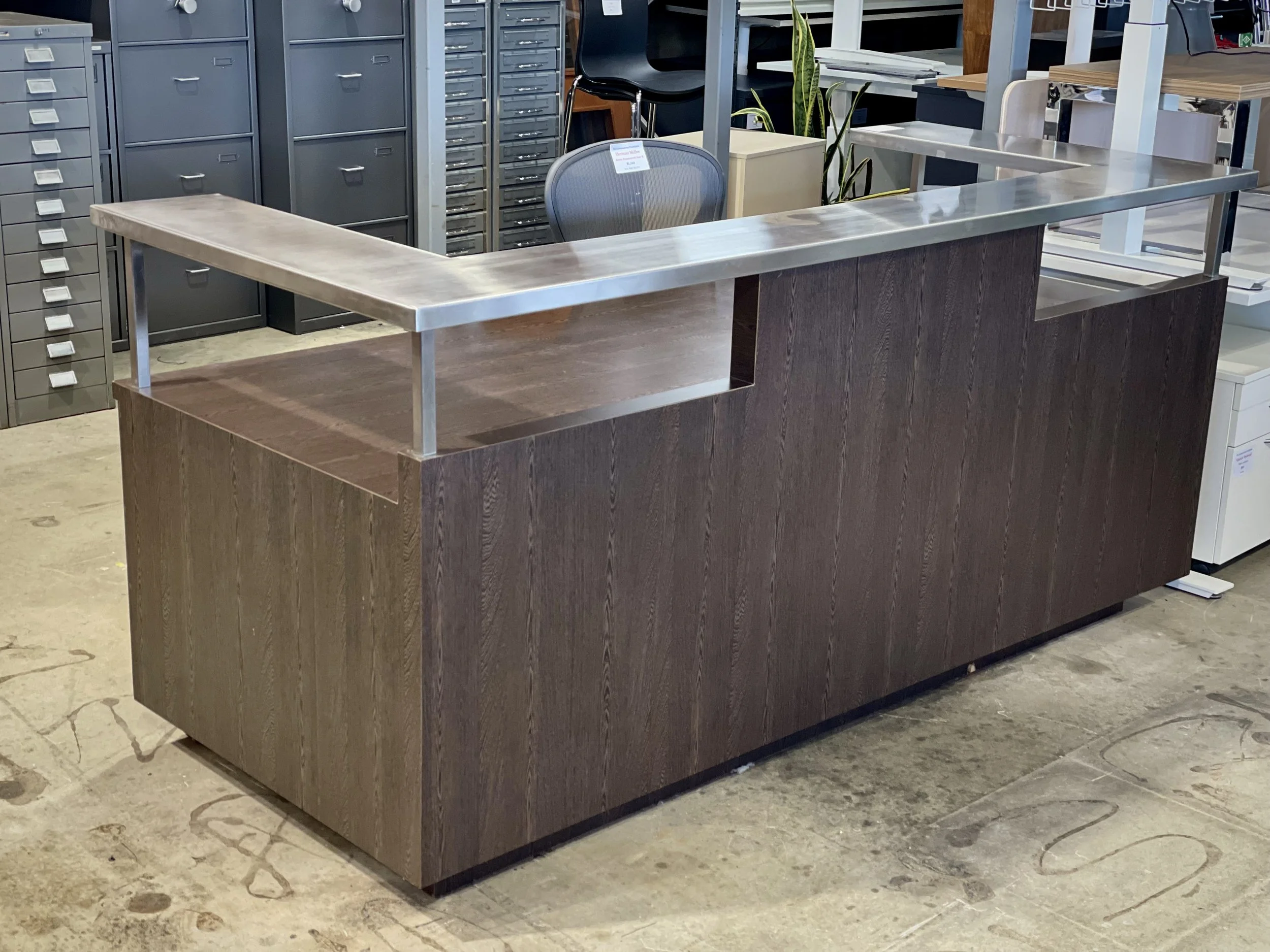 Timber-Grain Reception Counter – Stainless Steel Top
