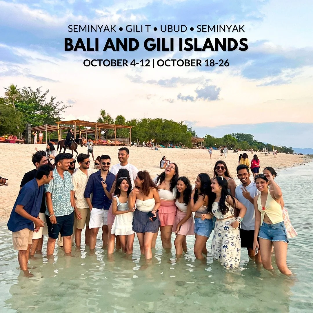 Our next trips to Bali and Gili islands are from October 4 to 12 and October 18-26! This trip offers fun 9 days in Bali and Gili, with the best of experiences across these beautiful islands!

Our Bali trip has activities like:
- Surfing ✅
- Snorkelin