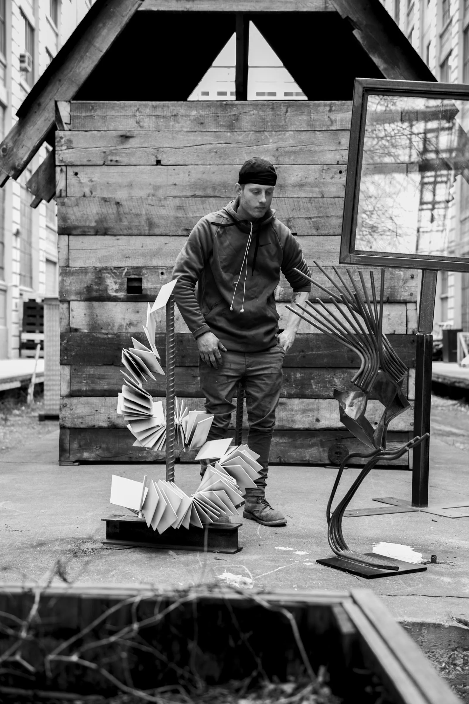 Standing with my sculptures. 