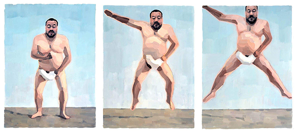 Ai Weiwei flying triptych 130 x 300 cm, oil on canvas 2014