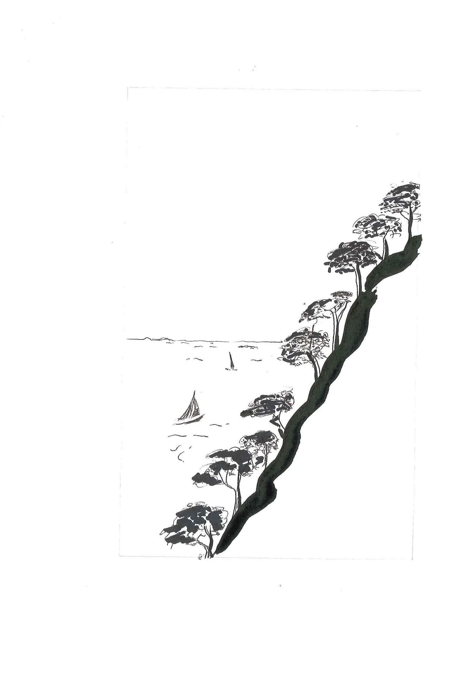 ‘like the trees that file in silhouette down to the cliff’s edge gazing towards the vanishing point of sea, cloud and haze, waiting on eternity - a gathering into blue.’ From At La Musclera