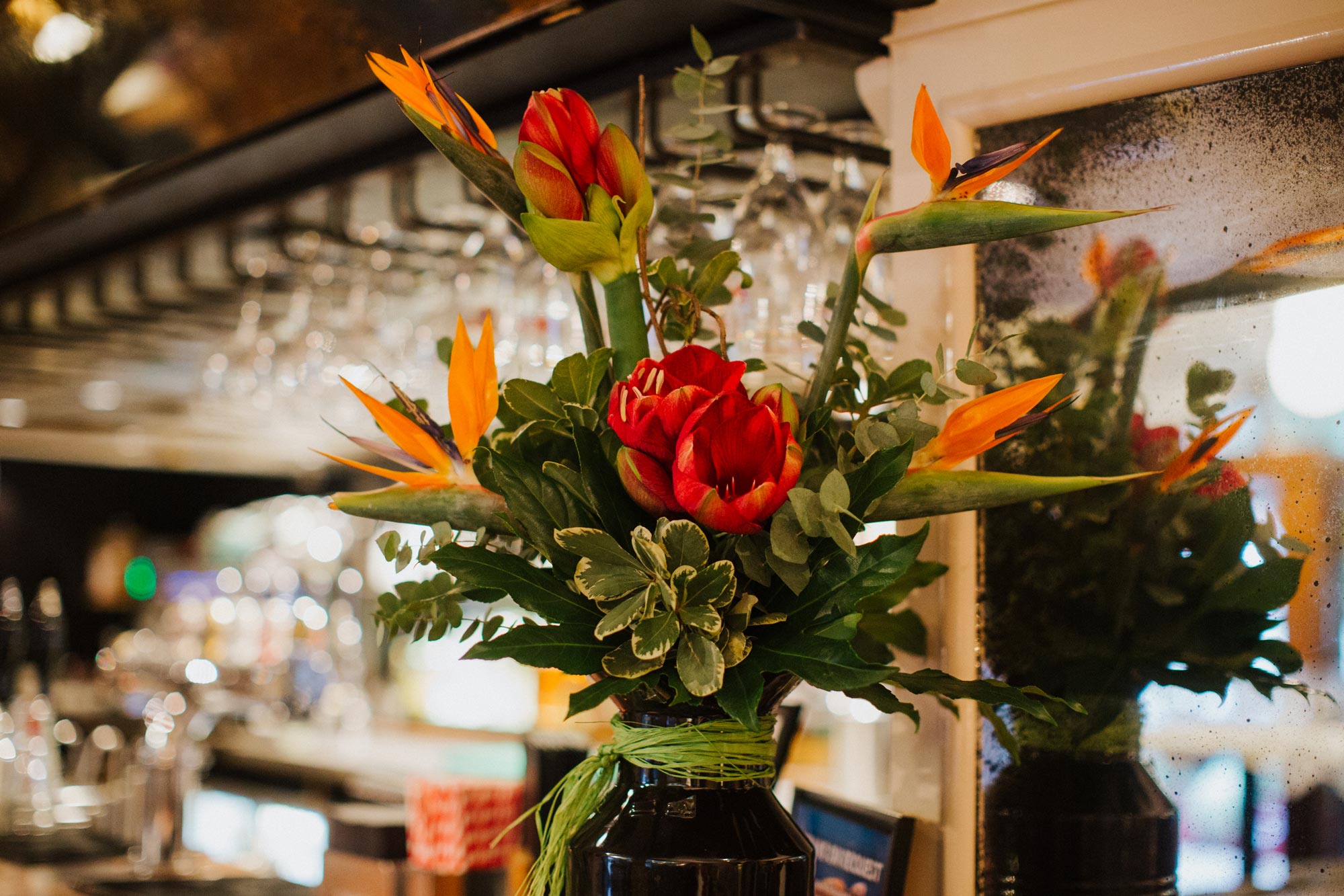 Flowers on the bar at The Globe pub, restaurant and hotel in Warwick.jpg