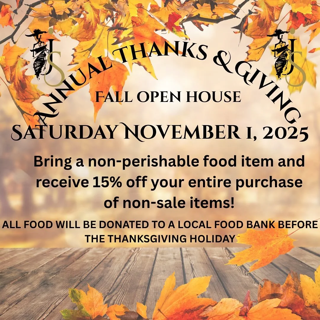 Join us Saturday November 1st as we kick off our annual Thanks &amp; Giving campaign and Fall Open House! Support those less fortunate by dropping off non-perishable food items and in turn, we&rsquo;ll give you 15% off all regularly priced merchandis