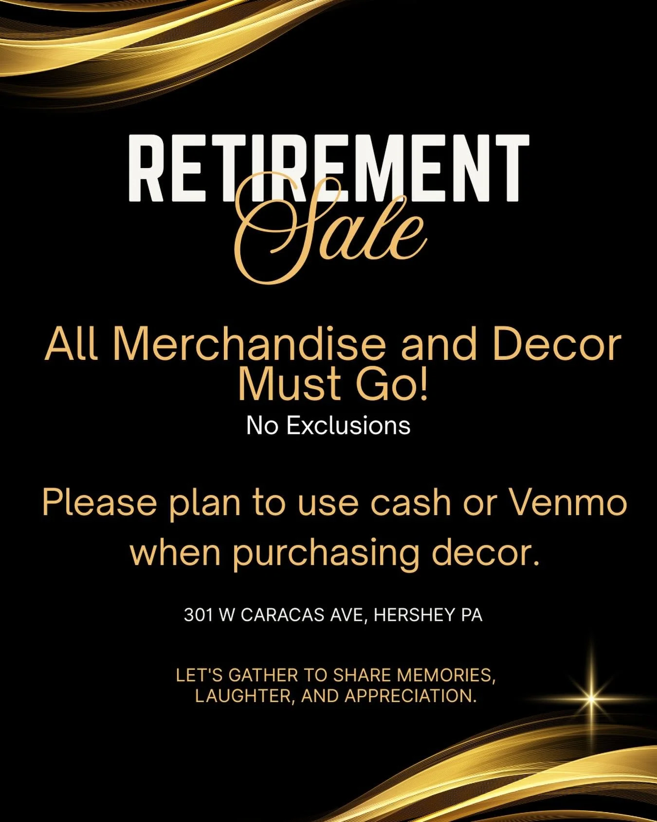 Things are selling fast as our retirement sale continues! Stop by this week, Tuesday - Saturday 11-4! 
.
.
#shopsimplyjhershey #hersheypa #retirementjourney