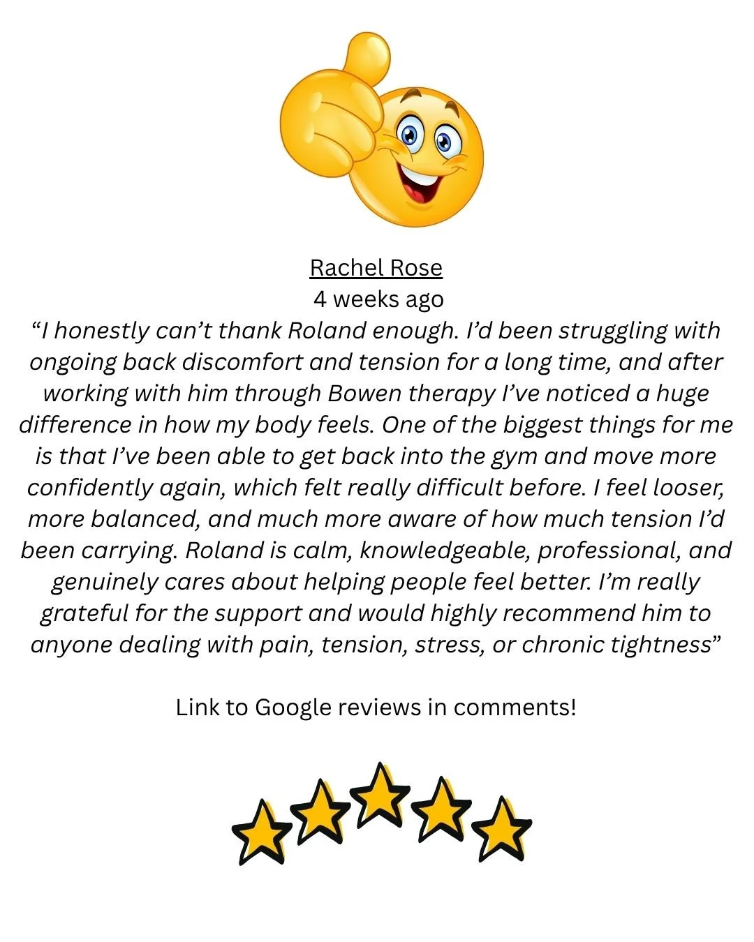 Bowen Therapy for back pain, tension and stress 🙌 Rachel had been struggling for a long time before we worked together &mdash; and the results speak for themselves. Sessions available at The Well Health Centre, Kings Heath, Birmingham. Link in bio t