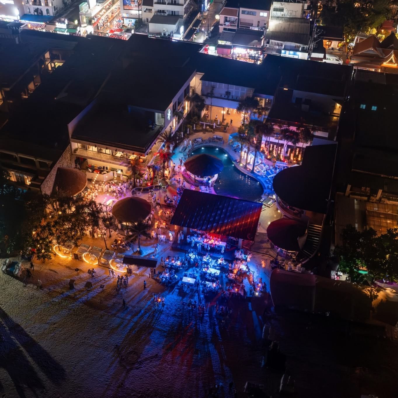 KUDO Hotel &amp; Beach Club on Patong Beach from above, during a private &lsquo;white party&rsquo; last month.