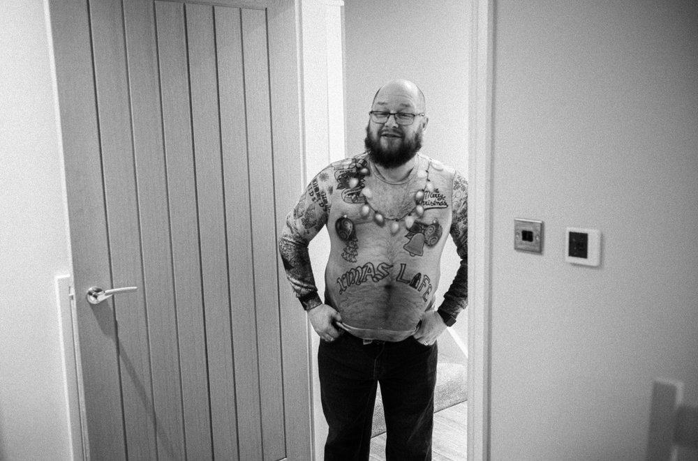  Steve surprised us by walking through in what I can only describe as a skin tight Christmas jumper, we thought had got more tattoos for a minute.  It was a hit! We laughed. 