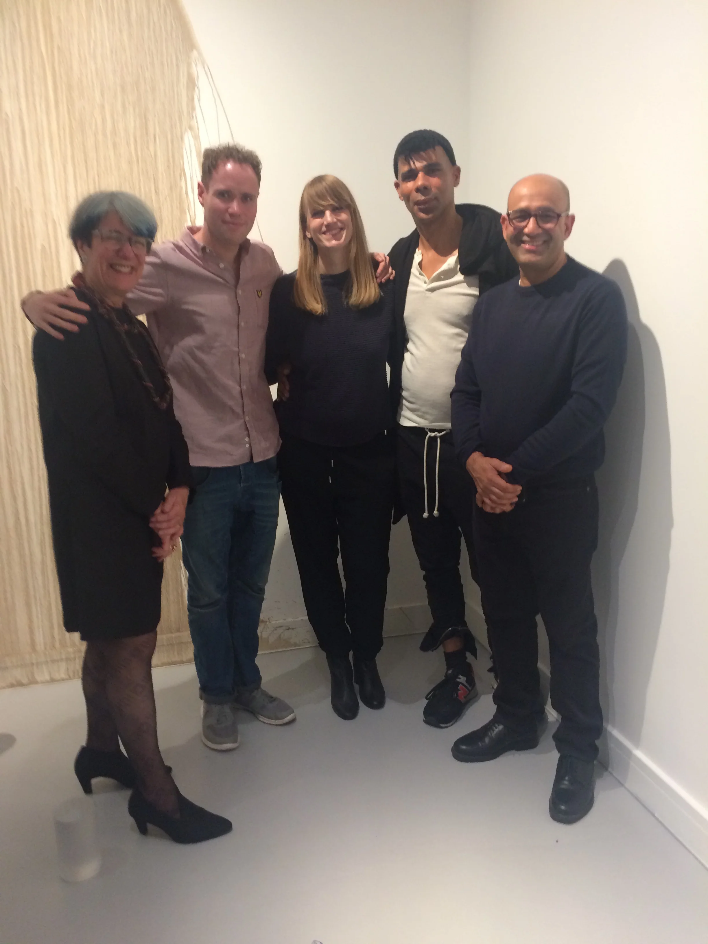 Opening night, left to right, Veronica Sekules, Shaun Fraser, Flora Bowden, Wayne Binitie, Kabir Hussain