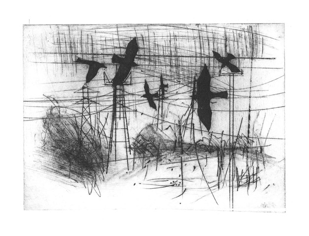 Fliss Cary, drypoint etching from Edgeland series, 2019