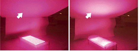 OLAT Technology provides concentrated output with less scattering for improved treatments. Without OLAT technology, energy is diffused and scattered. Optical Lens Array Technology (OLAT) uses collimation optics which more effectively harness and deliver the healing energy of 1800 new generation LEDs to achieve concentrated therapeutic photon intensities in the cells and organelles of the target tissue, thus maximizing the therapeutic outcome. OLAT improves the efficiency and enhances the efficacy of LED phototherapy.