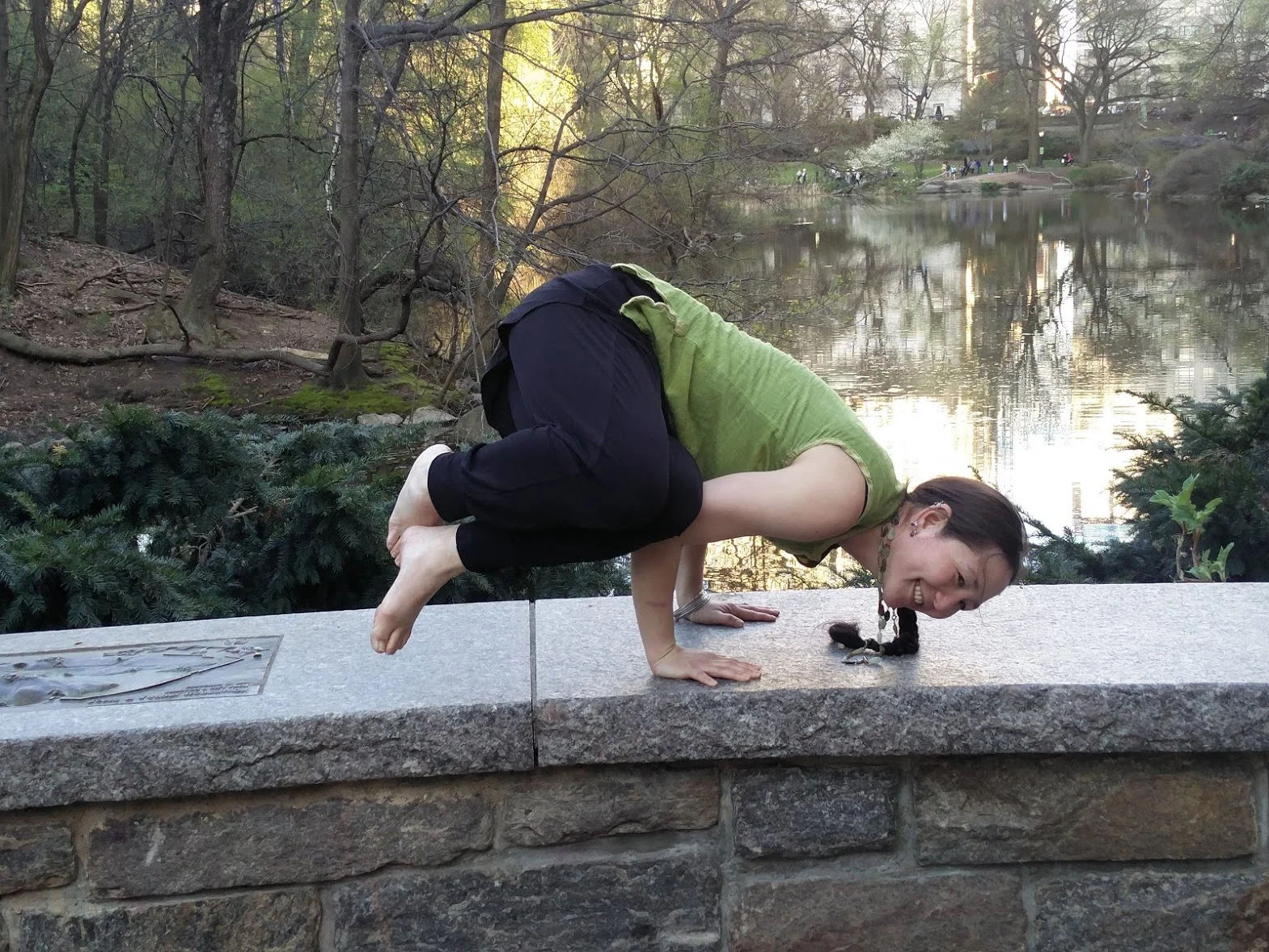 Me trying not to face plant in side crow (parsva -bakasana) at Central Park, NYC #chaturangaswillsaveyourlife