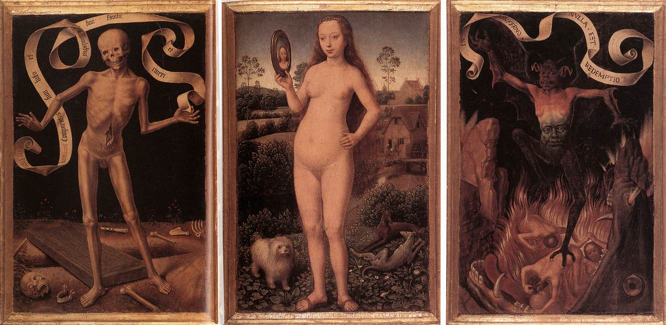 Vanity (Triptych of Earthly Vanity and Divine Salvation), Hans Memling, 1485, oil on oak panel, Musée des Beaux-Arts, Strasbourg, France