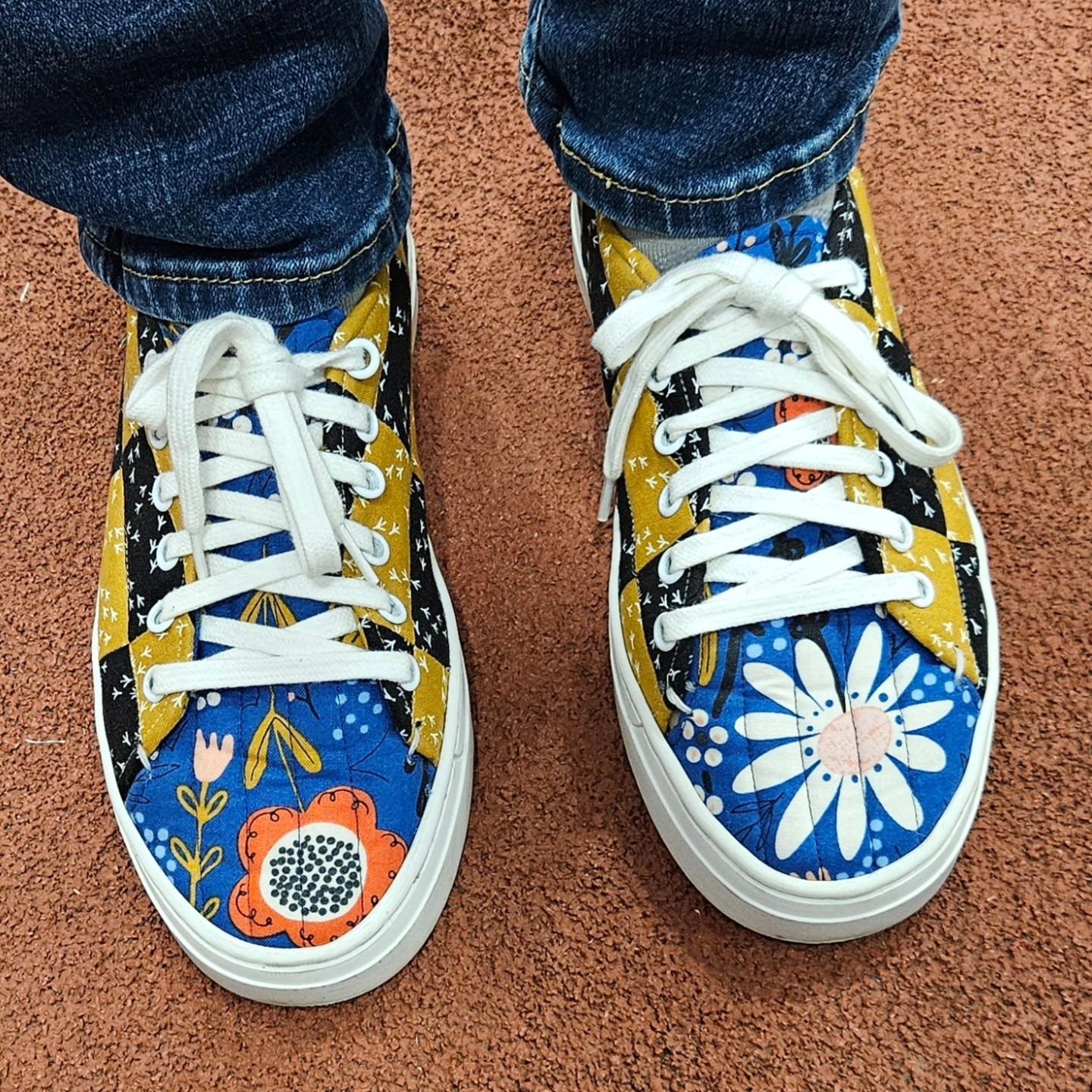 Quilted Sneakers in the wild! Come see us today and tomorrow at the Genessee Valley Quilt Show in Rochester  NY--and keep your eye out for other beautiful #quiltedsneakers on the show floor! And of course, we have our vendor space chock-full of bette