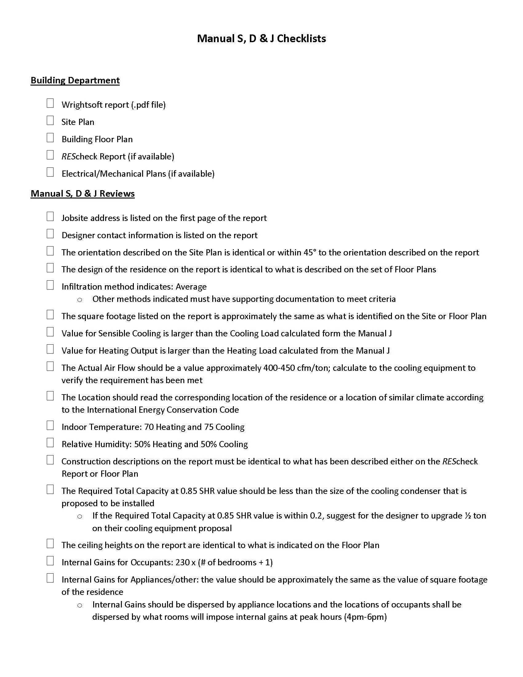 Manual J, D, and S Checklists — Idaho Energy Code