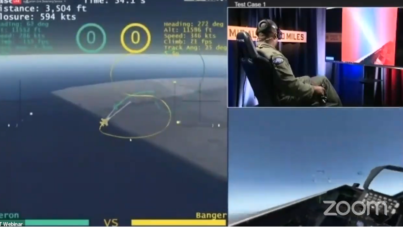 Screenshot of the AlphaDogfight trials live zoom feed. Image: Air Force Magazine