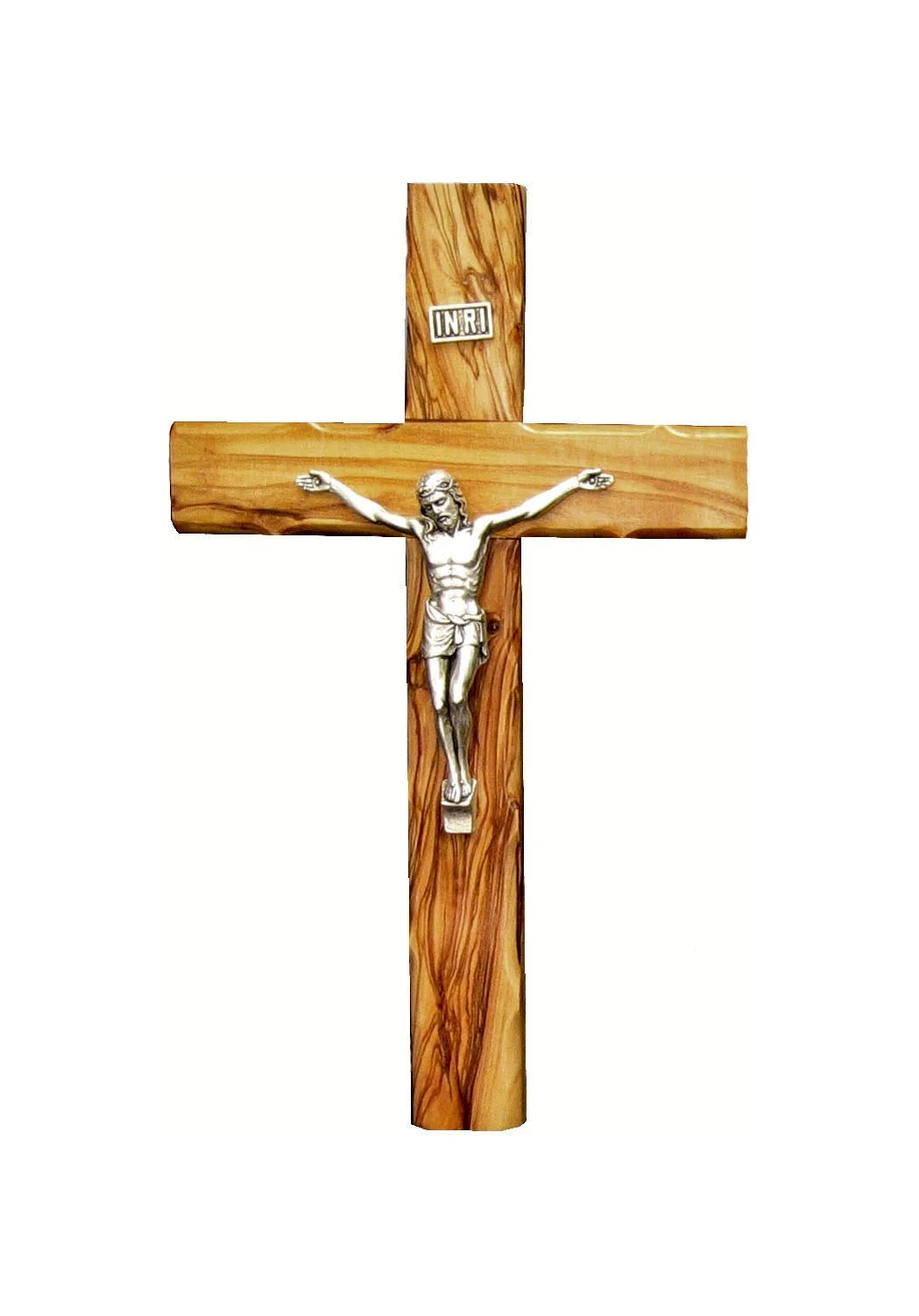 Olive wood Cross with silver plated corpus- 12cm