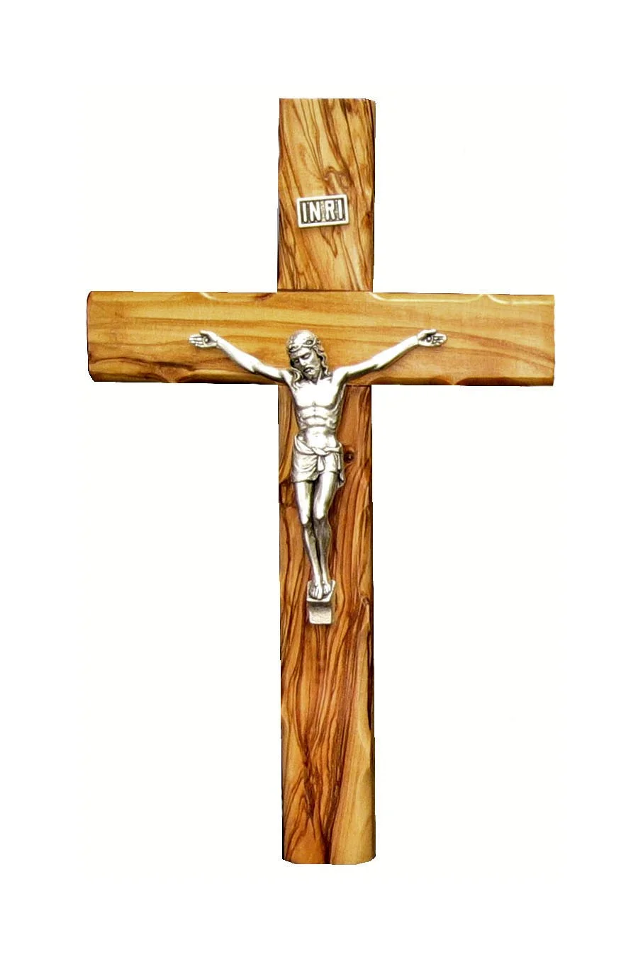 Olive wood Cross with silver plated corpus- 16 cm.