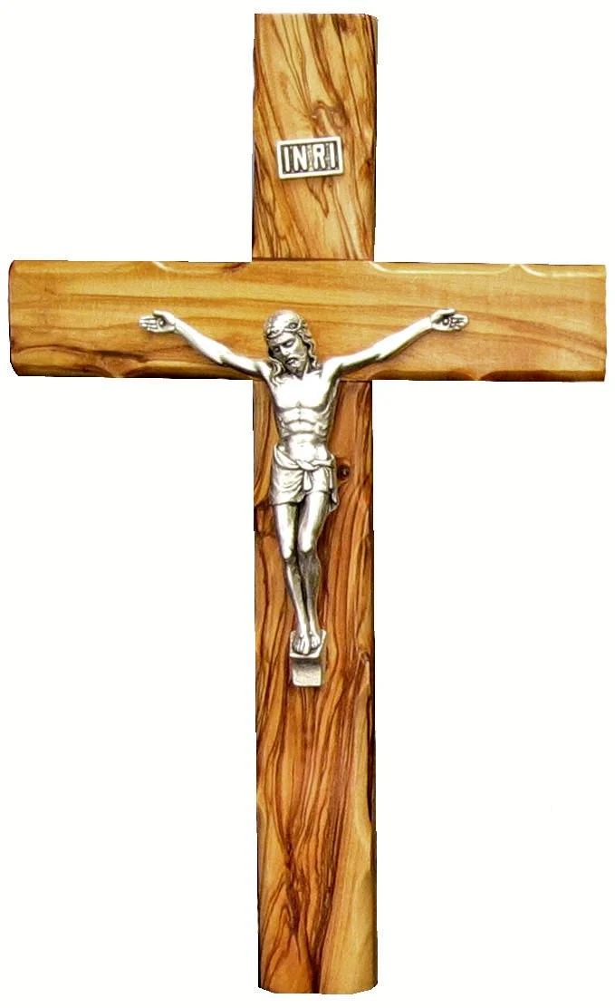 Olive wood Cross with silver plated corpusI - 25cm