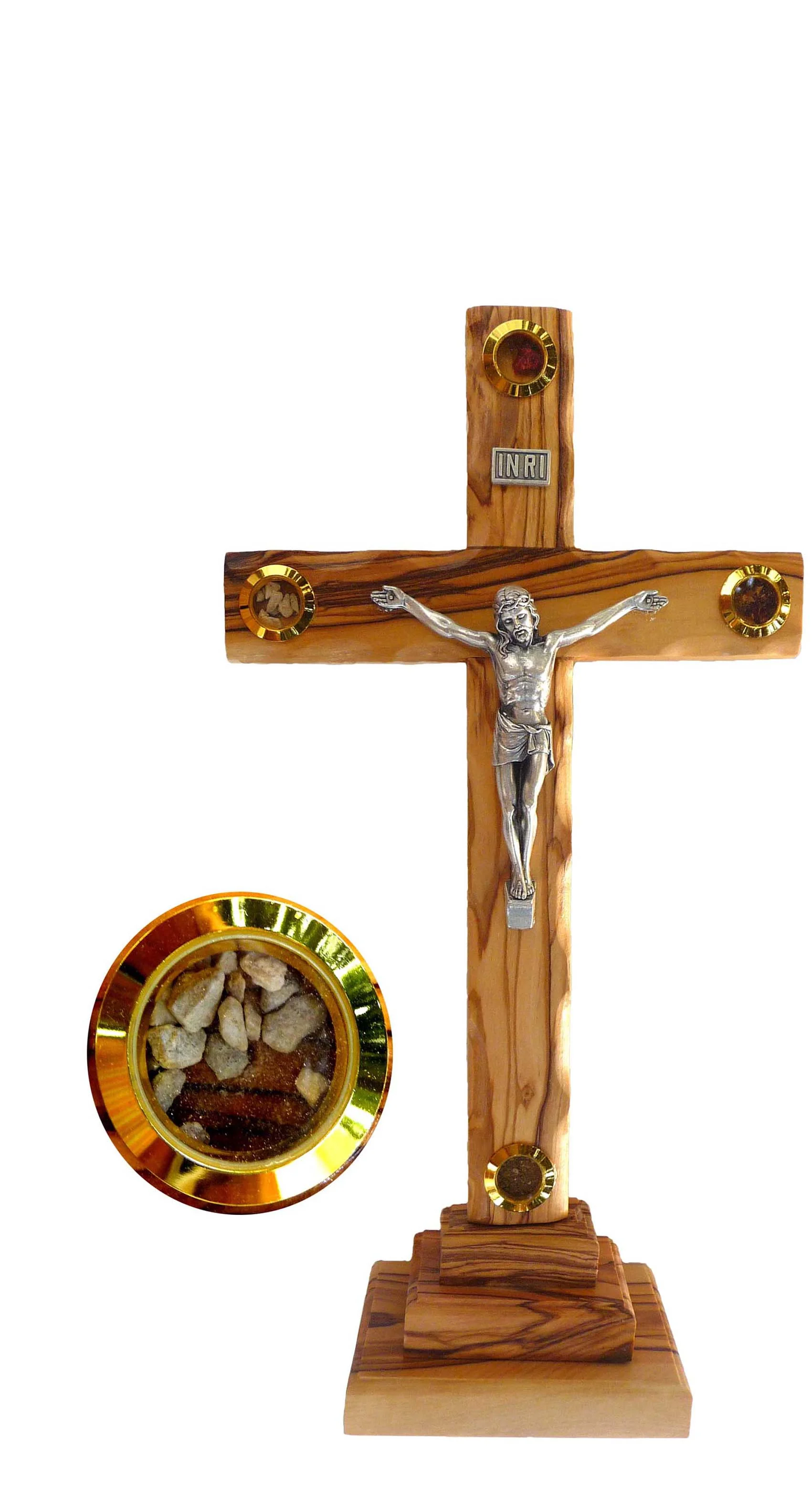 Crucifix with pedestal and 4 containers -13.5cm.