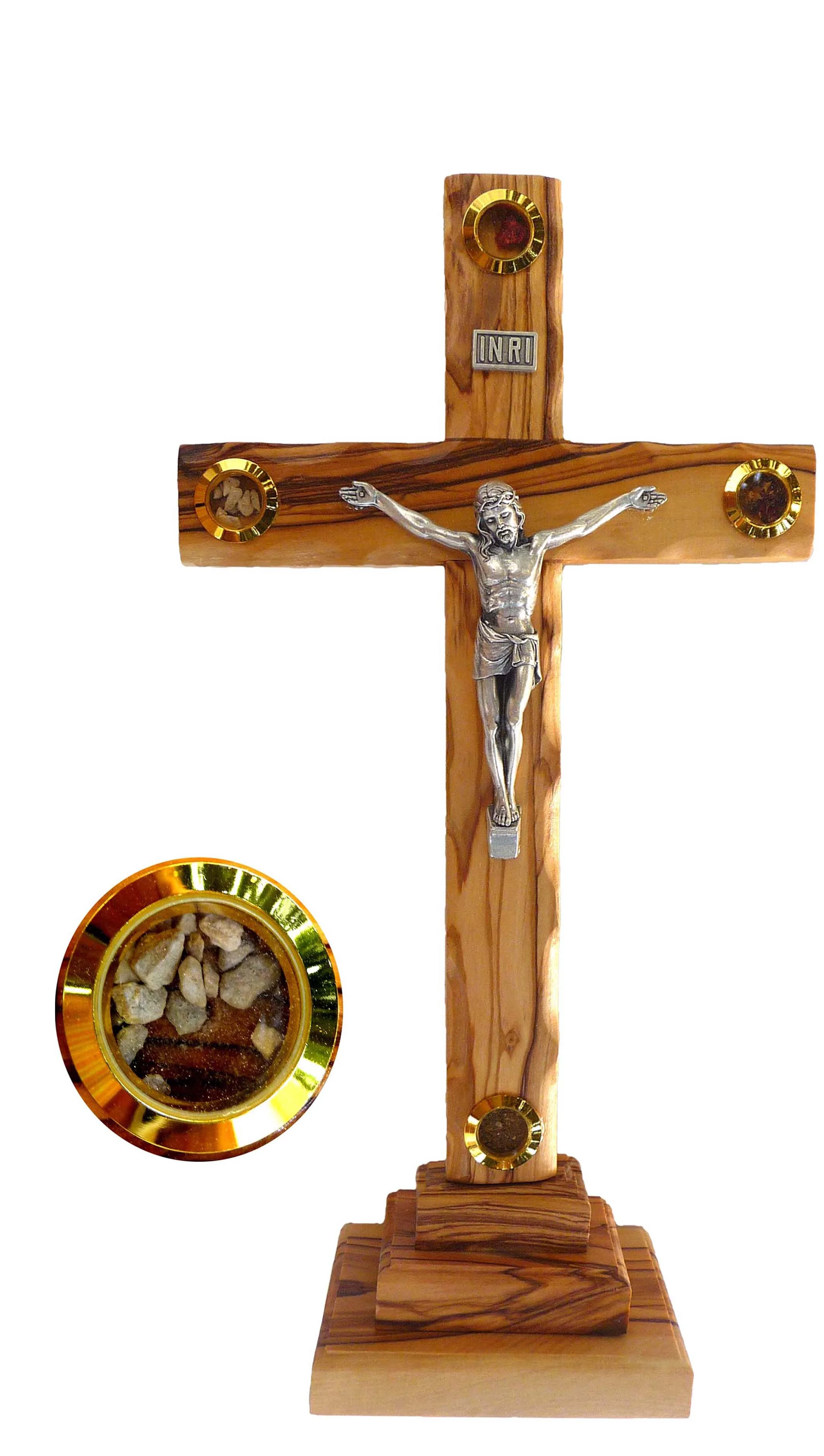 Crucifix with pedestal & 4 containers -17.5cm.