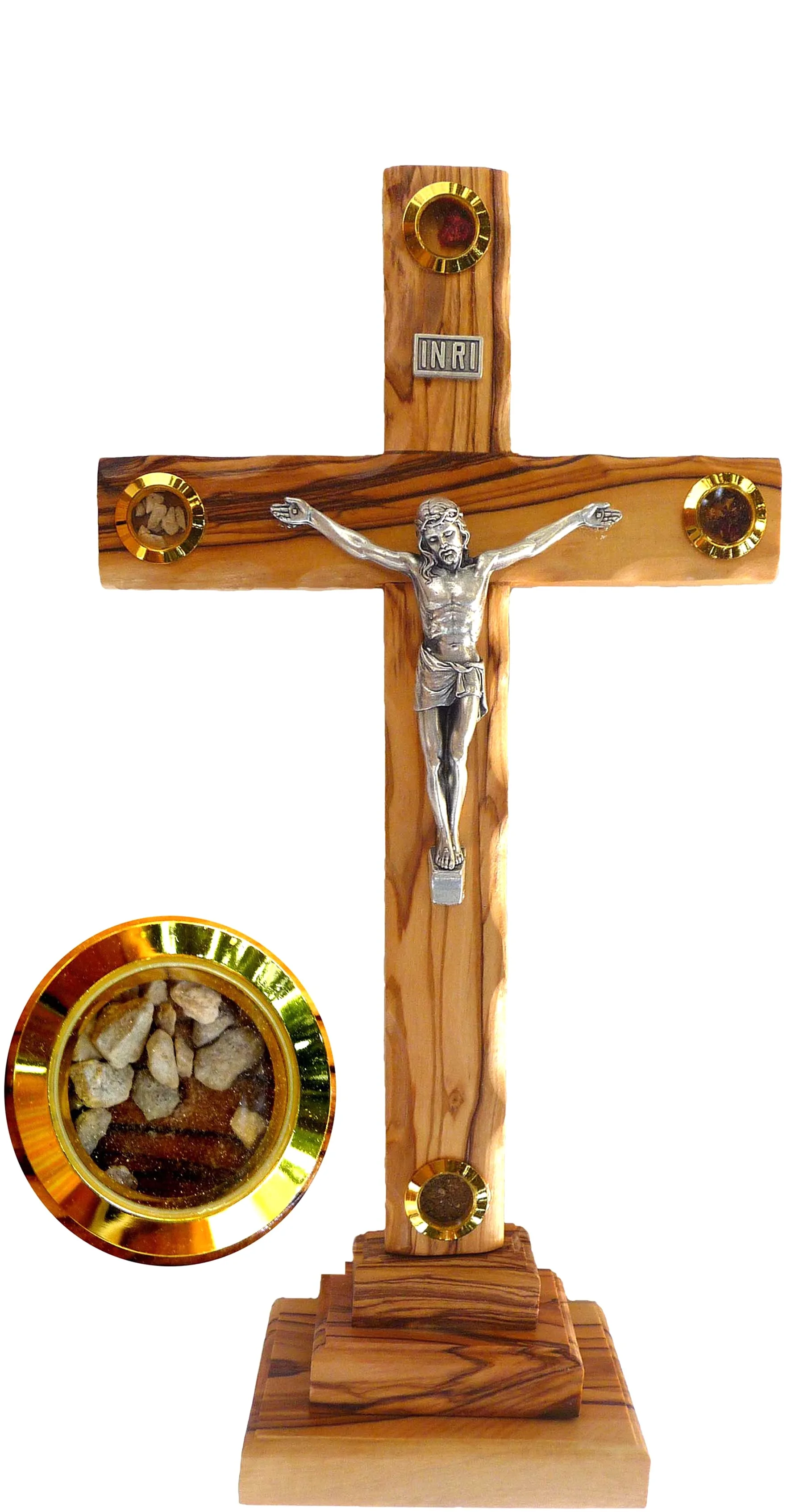 Crucifix with pedestal & 4 containers - 22cm.