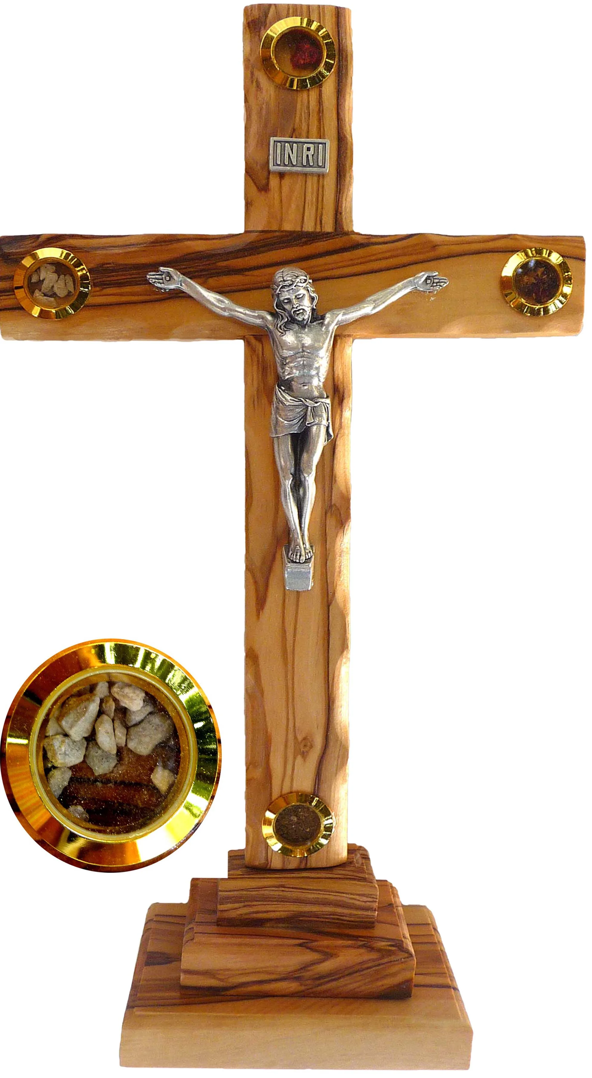 Crucifix with pedestal & 4 containers - 27cm.