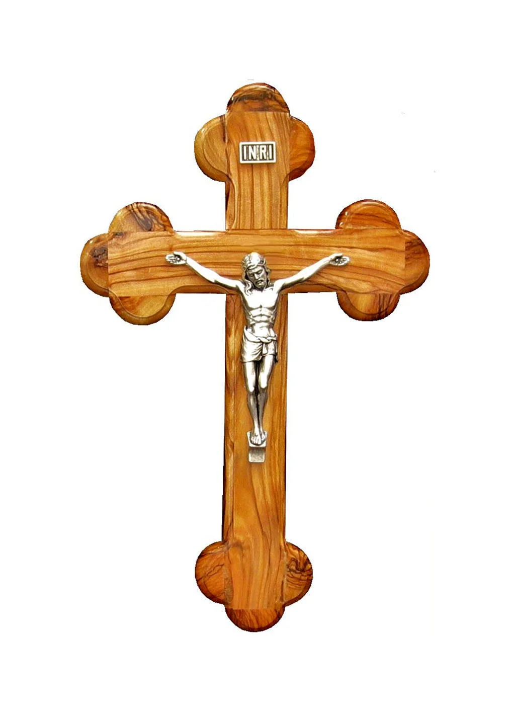 Roman olive wood Cross with silver plated corpus - 16cm.
