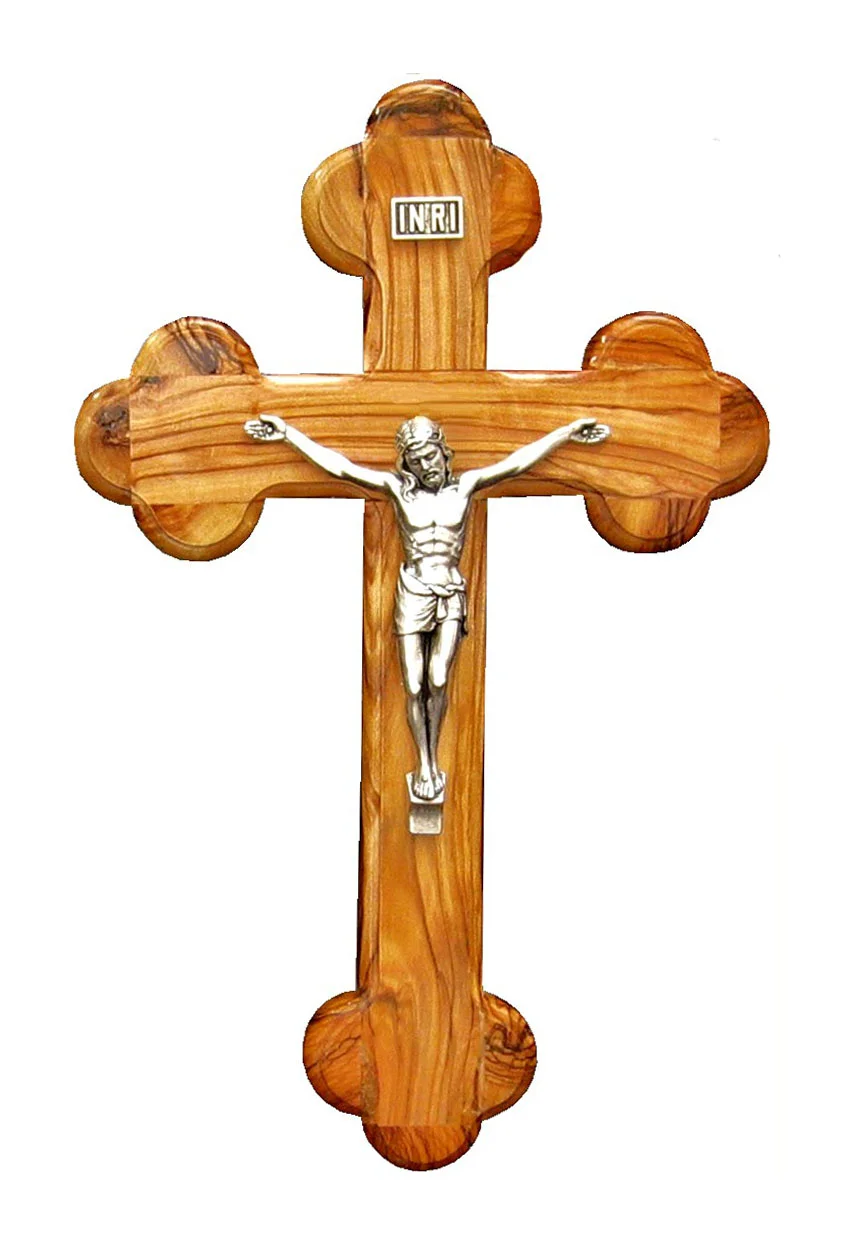Roman olive wood Cross with silver plated corpus- 20cm.