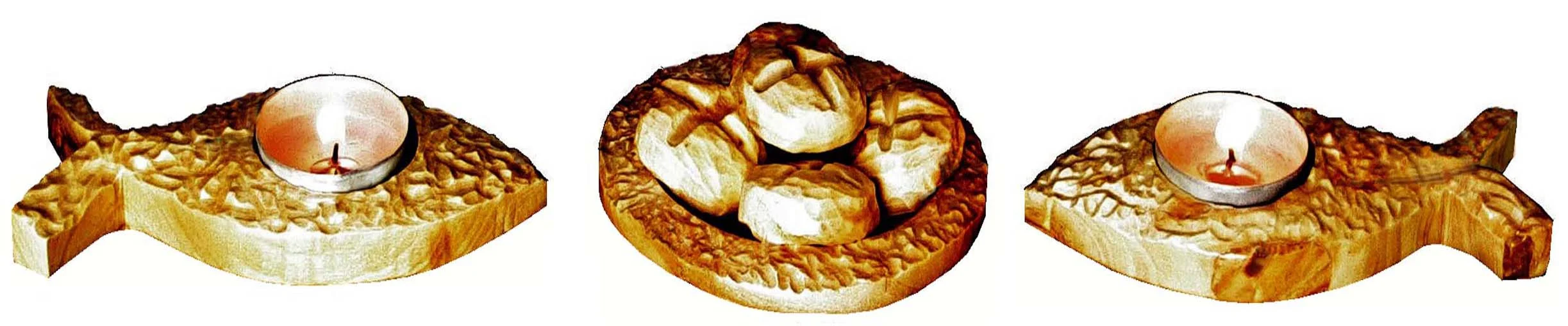 Tea-light candle holder 2 Fish & 5 loaves