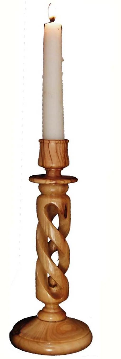 Olive wood twisted candle-stick (One pair)