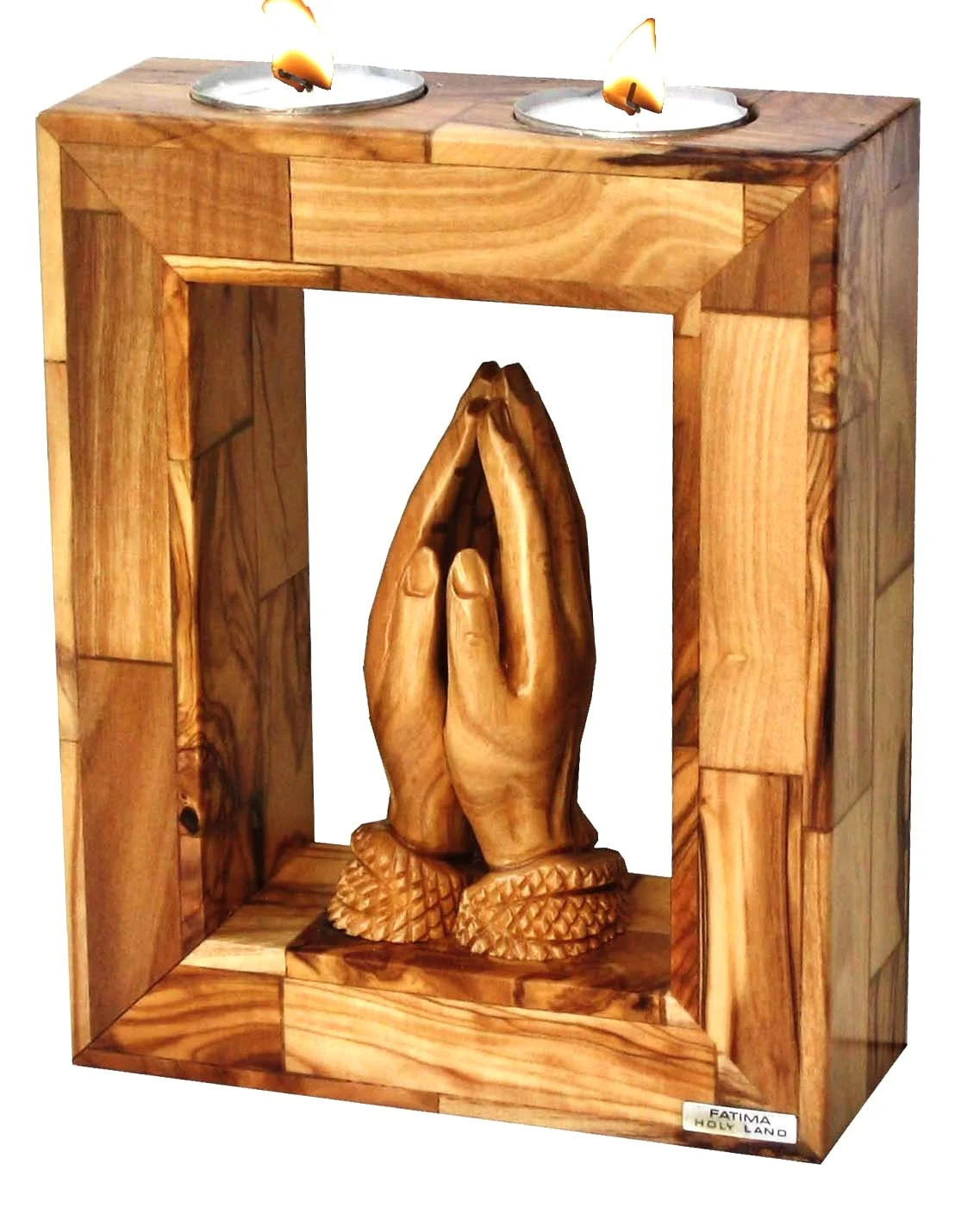 Tea-light candle holder with praying hands