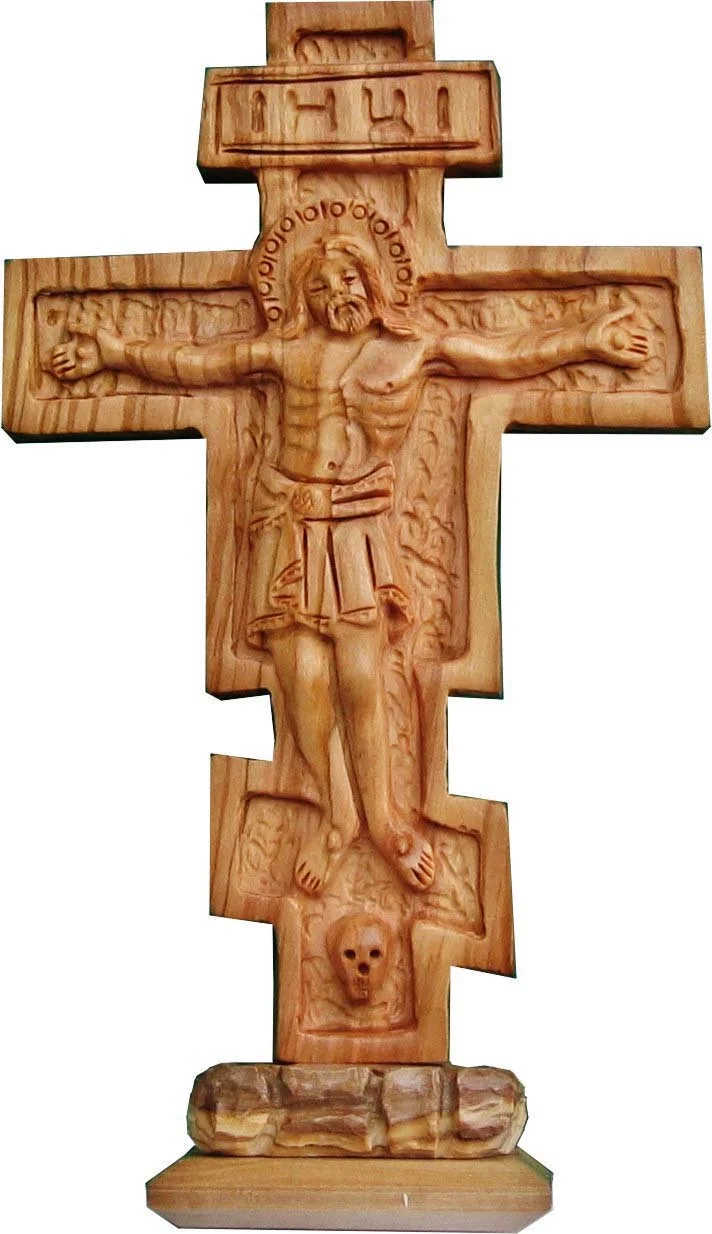 Bass relief Russian cross - small with base