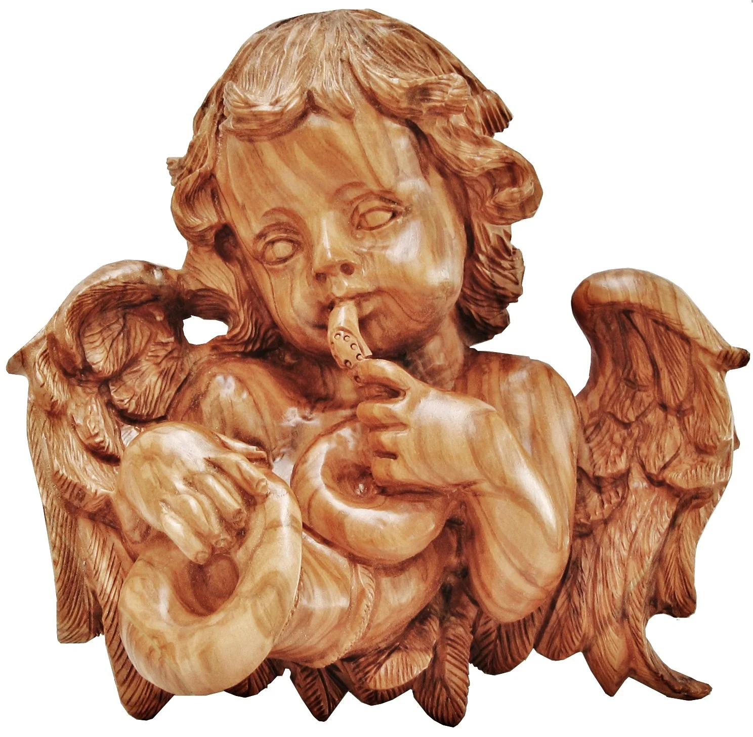 Large angel plaque with trumpet