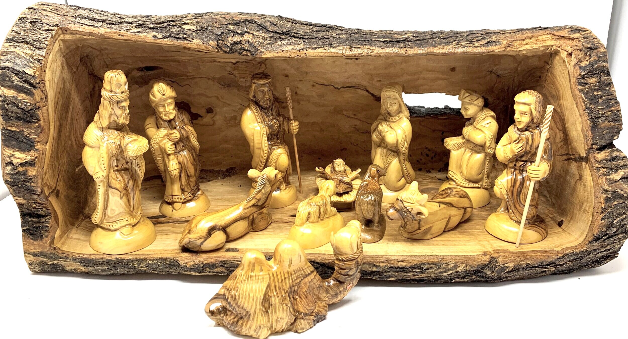 Carved from Bethlehem Olive Wood Christmas Nativity Story Set with Stable by Lion of Judah Market 4.5 Stable with 2.75 Figurines 