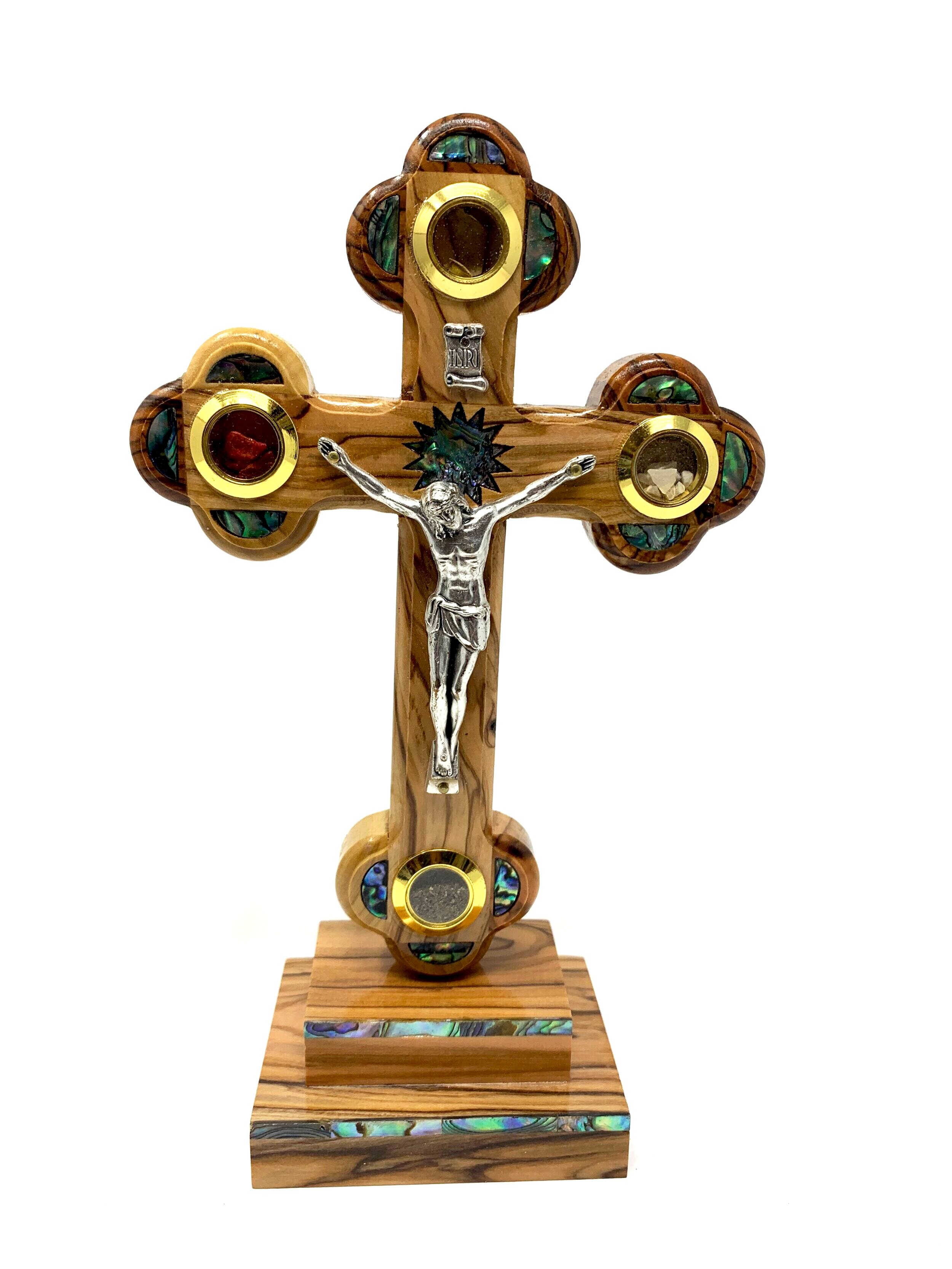 Roman Crucifix with pedestal & 4 containers - 17.5cm