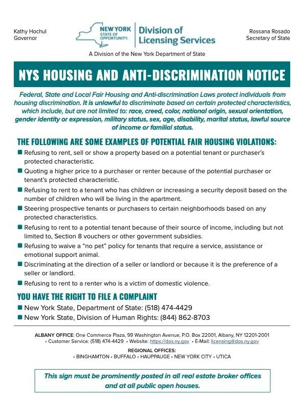 NYS Housing and Anti-Discrimination Notice