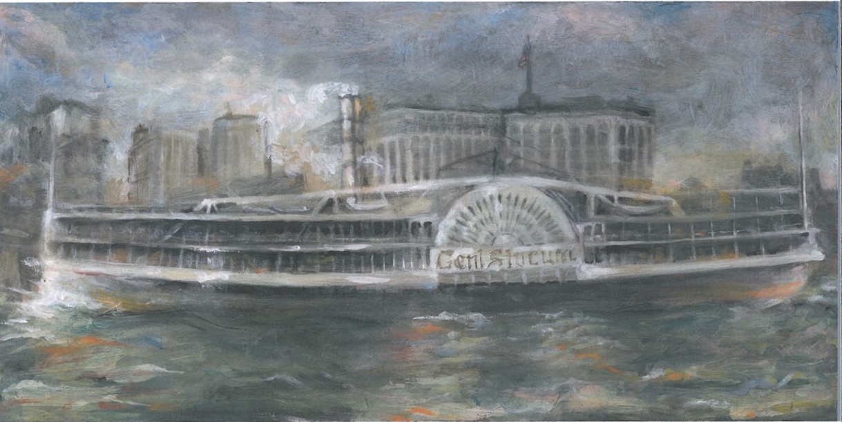Painting of the General Slocum by Easton artist Cindy Vojnovic.