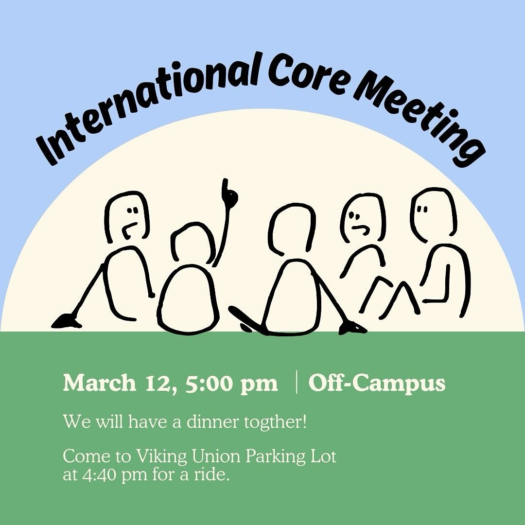We have our last core meeting tomorrow. 
Let&rsquo;s take a break from studying and have a dinner with us! 
Come to VU parking lot at 4:40pm for a ride.