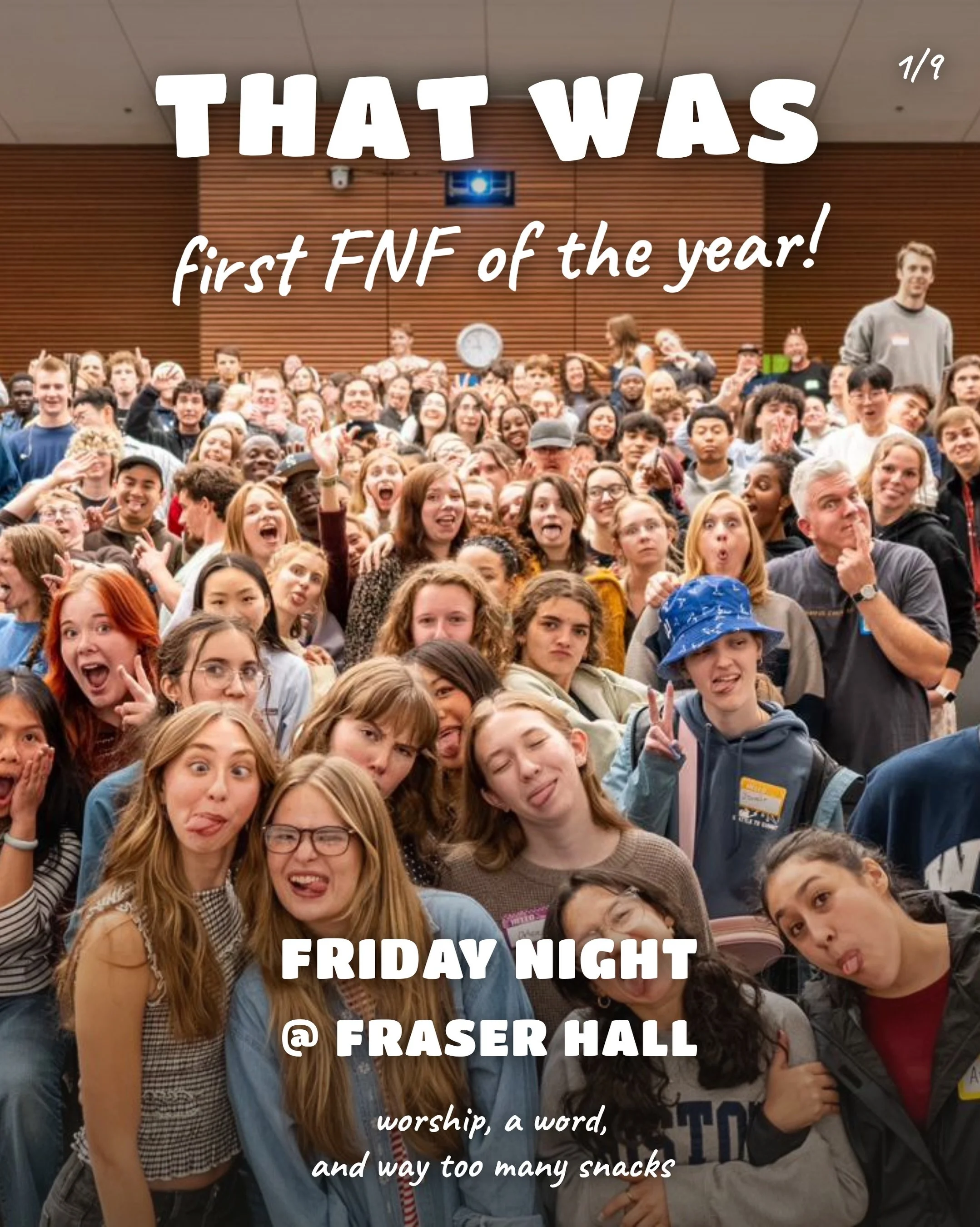 first FNF of the year and the room was full 🫶

so many new faces, so much worship, and a reminder that Jesus meets us right where we are. thank you to everyone who showed up and brought a friend.

see you next Friday at 7:30 in Fraser Hall